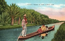Native Americans  Sunny Canoe Hunt Fish Customs Florida Vintage Postcard c1930