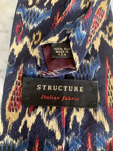 Structure 100% Italian Silk Multicolor Geometric Brocade Tie - Picture 4 of 6