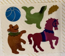 Vintage 1980’s foil shiny circus/animals stickers