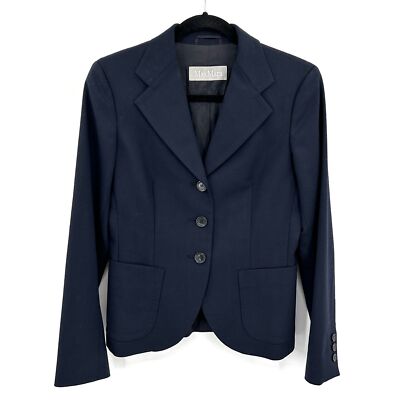 MAXMARA Women's Navy Blue Wool Double Button Suit Blazer Jacket Size 4