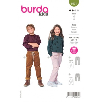 Burda Schnittmuster 9271 Kinder Schlupfhose mit Seiten- oder Cargotaschen