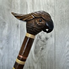 Cane Walking Stick Wooden carved Handmade - Parrot Cockatoo Brown
