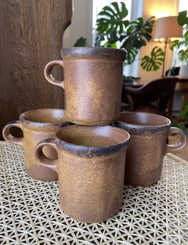 4 x VTG McCoy Pottery Mugs “Canyon Mesa” Rustic BOHO Design Matte Brown 1412 MCM