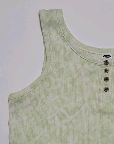 Old Navy Tank Rib Knit Henley Green Girl XL/14-16 Citron White Geometric Print - Picture 7 of 13