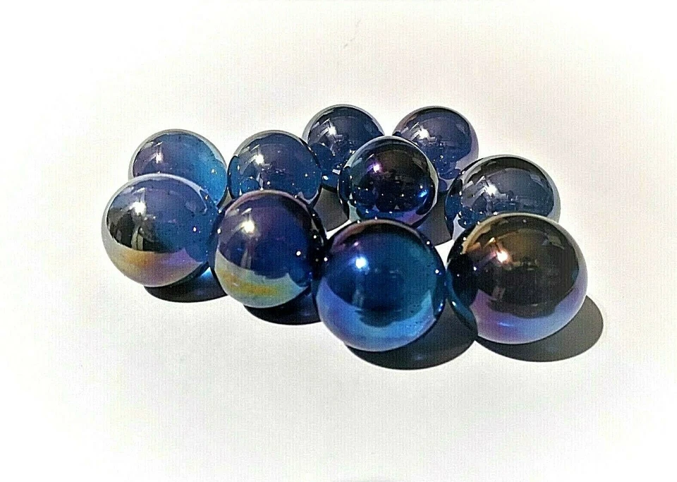 HOUSE OF MARBLES 10 Murmeln blau glänzend ca. 22mm aus Glas, Glasmurmel, Glaskugel (116200)
