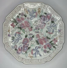 White Enameled Chinoiserie Plate 8.5" Asian Traditional Plate Wall Centerpiece