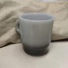Vintage Black White Milk Glass Cup Fire King Anchor Hocking Coffee Mug Made USA