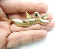 Signed Gusti Matte Satin Gold Tone Metal Flying Angel Brooch Vintage