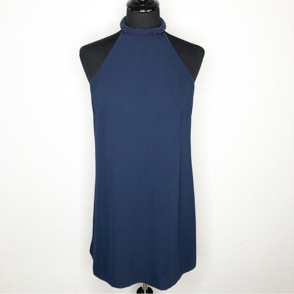 Keepsake the Label Northern Lights navy blue beaded collar halter dress