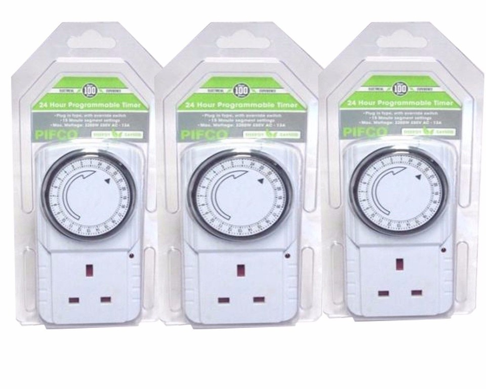 3 X 24hr MAINS PLUG IN TIMER SWITCH TIME CLOCK SOCKET 3 PIN LIGHTS ...