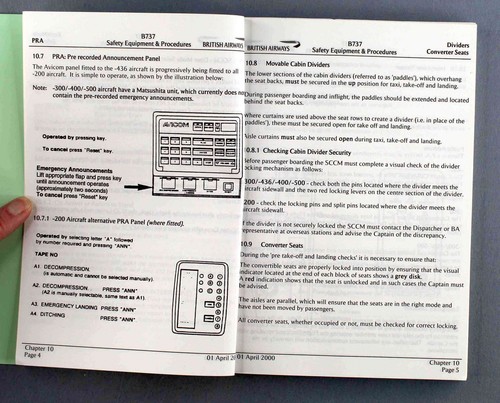 BRITISH AIRWAYS BOEING 737 AIRLINE CABIN CREW SEP MANUAL SAFETY CARD BA 2000 - Picture 2 of 15