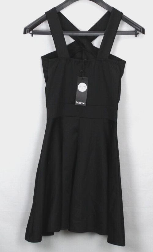 cross strap skater dress Lily Cross Front Panel Detail Skater Dress Black- UK Size 12 US Size 8