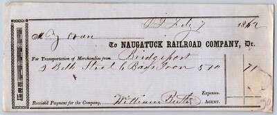 Naugatuck Railroad Co. Bridgeport Connecticut 1862 Quittung ''Beth Steel I Bars?''
