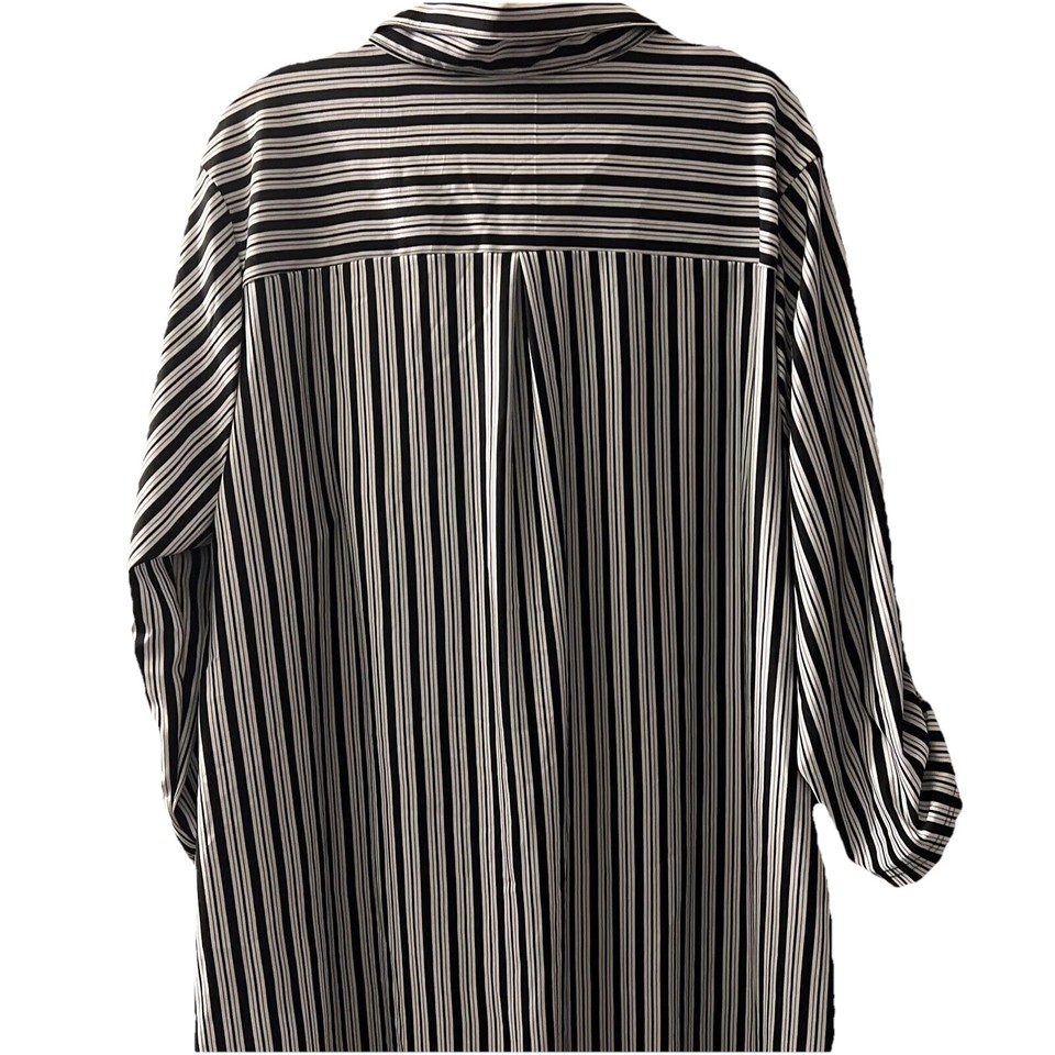 Mlle Gabrielle Black/White Striped Half Zip.Dress Roll Tab Sleeve Sz.3X