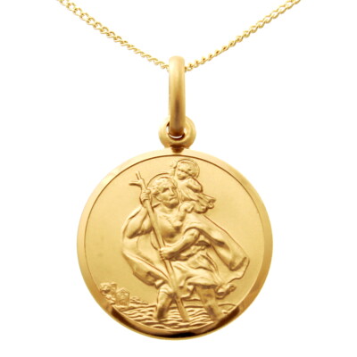 9ct Gold St Christopher Pendant Necklace with 18'' 9ct gold chain and gift box