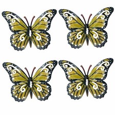 Juego de 4 mariposas de metal pequeñas amarillas jardín/hogar arte de pared a...