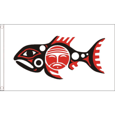 5 Fuß x 3 Fuß 150 x 90 cm Chinook Nation Stamm Stamm Fisch Polyester Banner Flagge