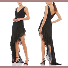 NEW $348 IEENA Mac Duggal [ 10 ] Asymmetrical Ruffled V Neck Chiffon Dress G1769
