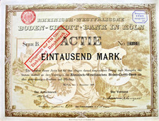 ungelocht Rheinisch-Westf&auml;lische Boden-Credit Bank AG K&ouml;ln histor. Aktie 1895