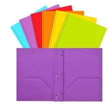 INFUN Plastic Pockets Folders with Brads, Heavy Duty School Folders with Pron...