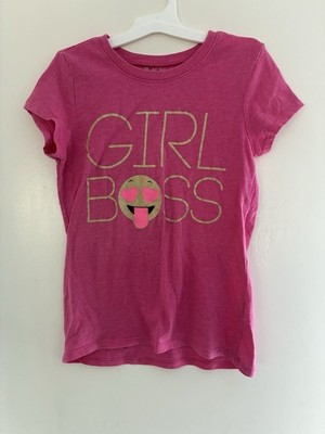 TCP Kids Girls Glitter Girl Boss Cotton Blend Crewneck Short Sleeve Shirt Pink M