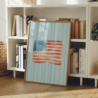 Watercolor American Flag Wall Art, Patriotic USA Flag Print, 4th of July Poster