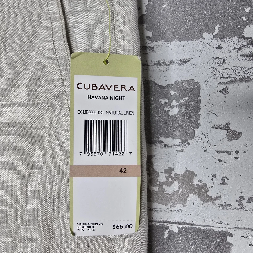 Pantalones Cortos Cubavera Para Hombre 42 Habana Noche Lino Natural Carga Cordón Cremallera Mosca Tostado Foto 4 de 4