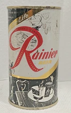 Black Rainier flat top Beer Can ( Bald guy holding beer Stein)