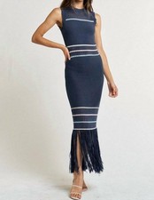 Lalavon Striped Knit Maxi Dress Navy