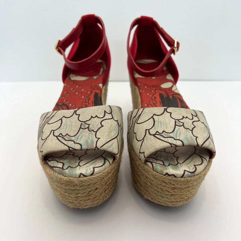 Sandalias Tory Burch Plataforma Cuña Alpargatas Rojo Floral Puntera Abierta | Talla: 8M Foto 4 de 4