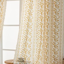 TIVNICO Yellow Boho Curtains 72" Long, 2 Panels, Floral Tassels, Farmhouse
