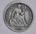 1861 P SEATED LIBERTY HALF DIME 90% SILVER PHILADELPHIA MINT USA CIVIL WAR COIN