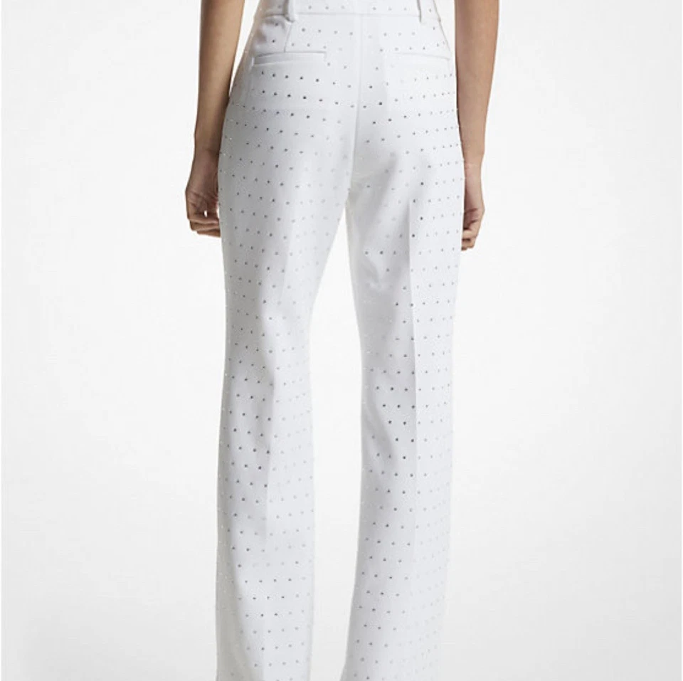 Pantalón Michael Kors Pierna Ancha Cristal Tachonado Elástico Crepé Corte Bota Nuevo con Etiquetas Talla 14 Foto 2 de 4