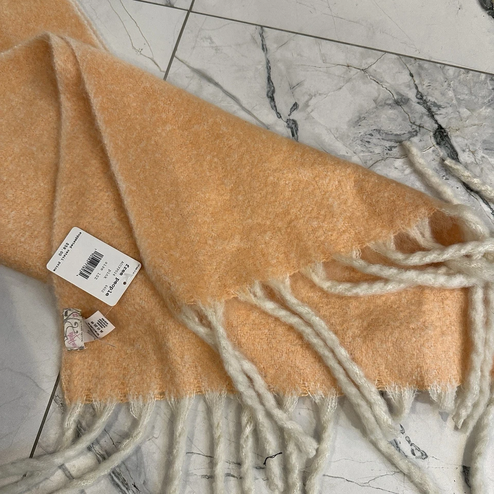 NEW Free People Kensington Herringbone Sherbet 🍊 Brushed Fringed Scarf Z400-3 - Image 4 of 4