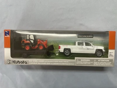 NewRay Kubota R630 Wheel Loader with Chevrolet Silverado Truck and Trailer 10" - Image 1 of 4