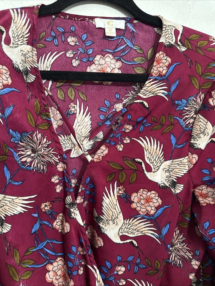 Charming Charlie  Floral Bell Sleeve Top Sz M Purple Floral Print Boho Colorful - Image 2 of 4