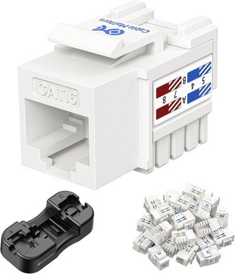 Cable Matters Cat6 RJ45 Keystone 25-Pack White Modular Jack w/ Punch Down Stand