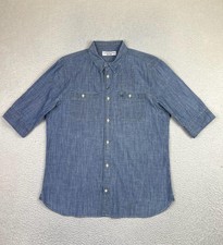 AllSaints Shirt Mens XL Blue Massachusetts HS Chambray Short Sleeve Cotton