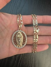 18 Carat Gold Filled 4mm 20in Figaro Necklace With Religious Pendant,750,Italy