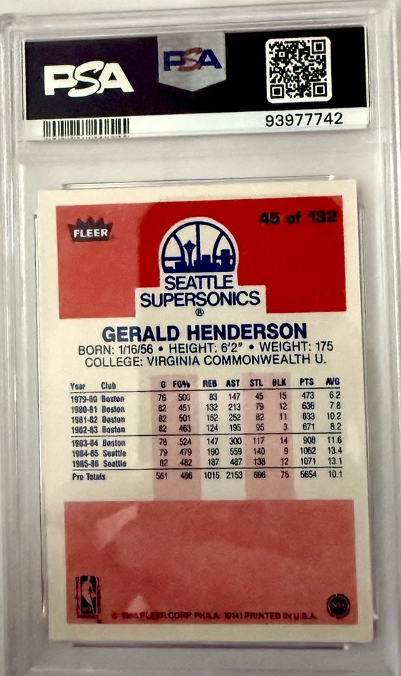 1986-87 Fleer Gerald Henderson #45 PSA 8 - Image 2 of 2