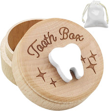 Tooth Fairy Box with Storage Pouch, Wooden Tooth Keepsake Box for Kids' First Lo