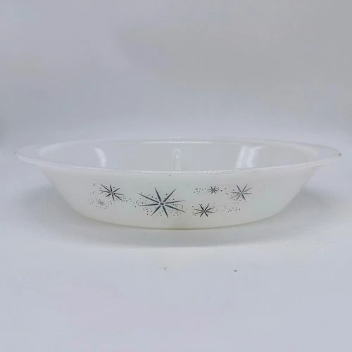 Glasbake Starburst Divided Serving Dish White Milk Glass Mid Century Vintage