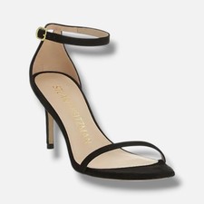 Stuart Weitzman Women's Black Nudistcurve Suede High-Heel Sandals Size 5.5