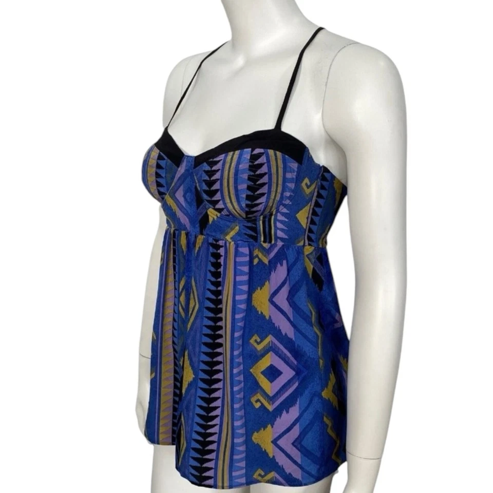 Y2K Yumi Kim Babydoll Corset Top Size XS Aztec Silk Spaghetti Strap Racerback - Image 2 of 4