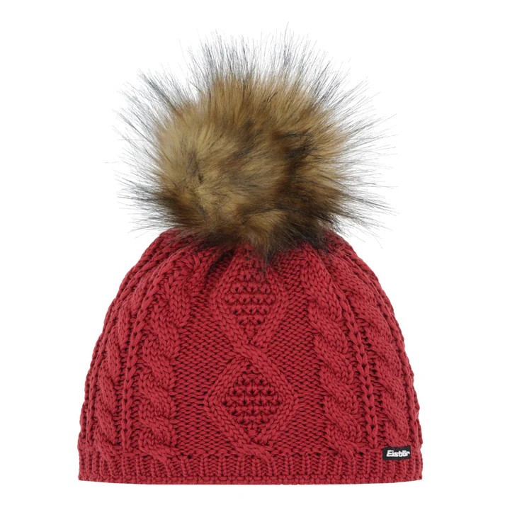 EISBAR Nelia Lux Women's Chunky Cable Knit Merino Mix Pom-Pom Beanie CRIMSON SKY
