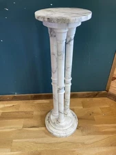 Vintage White Italian Marble Pedestal Stand with Three Columns