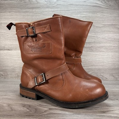 Superdry Herren hellbraun Leder Engineer Biker Stiefel Schnallenriemen Größe UK 9