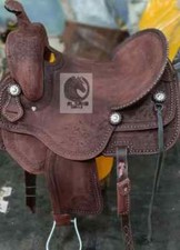 Western Leather Brown Barrel Racing Saddle. Floral Tooled With TackSet.Free Ship