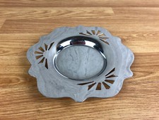 Silver Coloured Metal Dish With Cutout Sun Patterns 6" Diameter