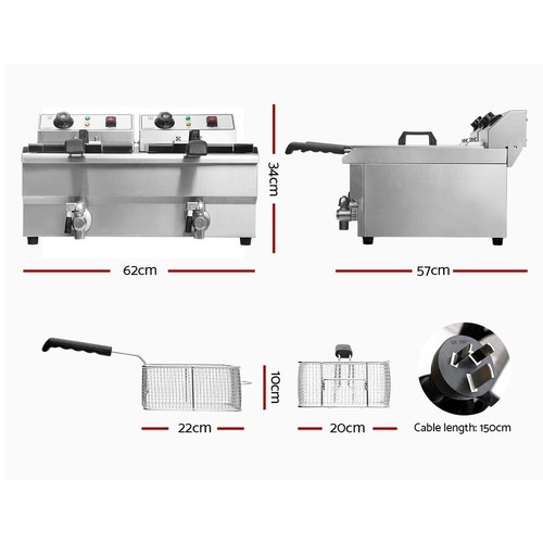 Devanti Commercial Electric Deep Fryer Twin Frying Basket Chip Cooker Countertop - Picture 2 of 8